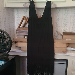 Black Fringe Sleeveless Dress
